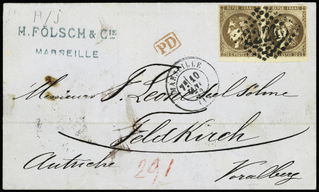 N°47 30c brun en paire (au filet en haut) obl. GC 2240