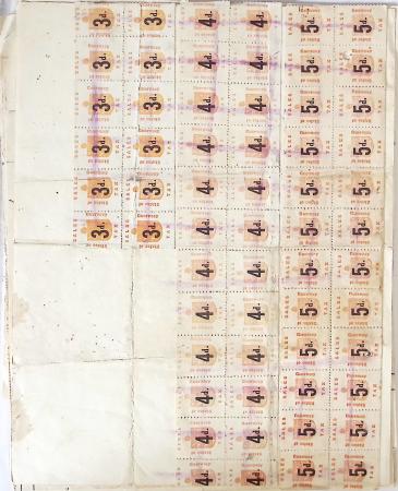 1945-1947, 11 factures avec fiscaux de valeurs diverses