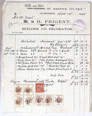 1945-1947, 11 factures avec fiscaux de valeurs diverses