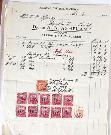 1945-1947, 11 factures avec fiscaux de valeurs diverses