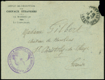 Lettre en franchise avec en-tête et cachet violet "Dépôt de réception des chevaux étrangers de La Rochelle le commandant" (1916). TB