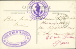 Carte postale en franchise de Royan avec cachet ovale violet "Front de mer de la Gironde arraisonneur Menhir" (1916). TB