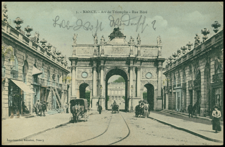 Carte postale en franchise avec griffe violette "Gepruft und zu befodern post-kommission Mulhausen els". TB