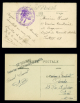 2 cartes postales en franchise avec griffe noire "Hopital VETre de Beaumont le Roger" et cachet violet avec déesse assise