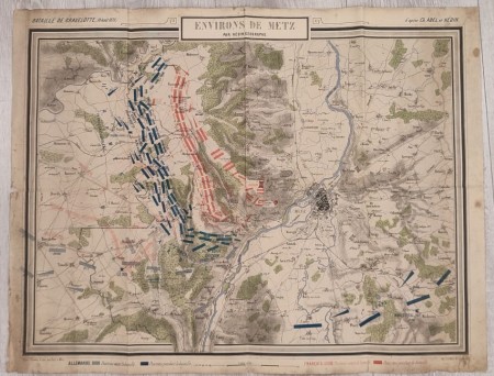 Carte géographique grand format de la bataille de Gravelotte. TB