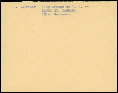 FM n°10, réfugiés espagnols OBL CAD pointillé "Bourg St Bernard Hte Garonne" (dec 1940) sur lettre avec cachet violet