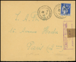 FM n°10 OBL CAD "Camp Argelès sur Mer Pyr Orles" (29.2.40) sur lettre avec cachet rect violet "censure militaire Camp d'Argelès sur Mer". Rare et TB