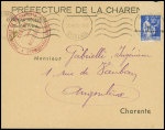 FM n°10 Angoulême Gare (1939) sur lettre avec cachet rouge "Préfecture de la Charente - centre des réfugiés - commisariat spécial" répété au verso. TB