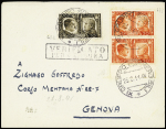 Italie n°432 + 433 en paire OBL grand CAD "XI gruppo sommergibili" (23.8.41 + base italienne de Bordeaux) sur lettre avec correspondance pour Gênes.
