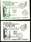 4 cartes "L'Europe contre le bolchévisme 1941-1961 legion des volontaires français" avec pseudo CAD commémoratif illustré. TB