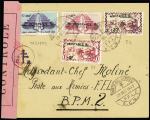 Levant n°51 + 52 + PA8 + PA9, surchargés Résistance OBL grand CAD à pont "Poste aux armées FFL BCM1" (23 dec 43 - Beyrouth) sur lettre censurée pour le BPM2