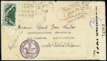 Océanie n°95 OBL Papeete Tahiti (1942) sur lettre réexpédiée en Grande Bretagne avec rare bande imprimée "Censure FNFL" et cachet violet avec ancre et ailes