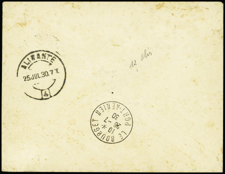 20/26.11.1930 Tour de la Méditerranée. Lettre avec cachets des escales : Rome - Brindisi - Catane - El Aouina Tunisie - Alicante et signature de De Verneilh
