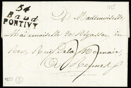 Cursive double "54 Baud Pontivy" (1825), ind 19. Jolie pièce