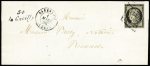 N°3 OBL grille + cursive "54 La Gacilly" + T15 "Carentoir" (1850) sur lettre, ind 22. TB