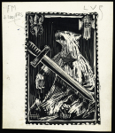 Maquette primitive du bloc de l'Ours avec en haut à droite mention "EF" (Etat Français) dont la poste du régime de Vichy exigea le retrait.