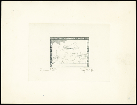 N°3, avion reliant Moscou et Paris (épreuve d'état) sans légende en bas ni mention du dessinateur et du graveur, TB
