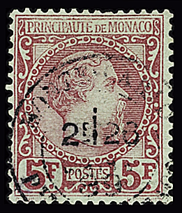 N°10 5f carmin sur vert, Charles III, obl. càd, TB
