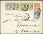 N°1 + 2 + 3 1c. olive (3), 2c. violet-gris et 5c. bleu obl. càd MONTE-CARLO 26/1/91 s. Env. Entier 15c. rose, arr. KOHWINKEL, TB