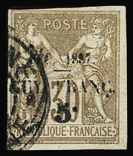 N°7 5c. sur 30c. brun de 1877, obl., TB