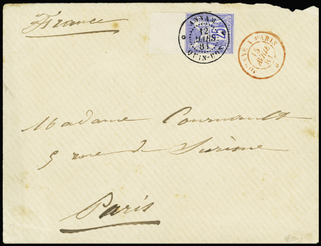 Col. Gen. N°36 25c. outremer, bdf, obl. càd ANNAM QUIN-HON 12/3/81 s. Env., passage SAIGON 14/3, MODANE A PARIS 15/4 et arr. 15/4, RR et Superbe