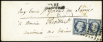 N°10 25c bleu, PAIRE obl. GROS POINTS s. Env., càd Paris 3/8/53, griffe VIA DI/Pt BEAUVOISIN et arr. càd SARDE S. GERVAIS 6/8, TB, cote Maury