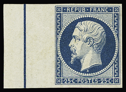 N°10b 25c bleu, bord de feuille avec filet d'encadrement, neuf *, très belle gomme, grande fraîcheur, Superbe. Cert. JF.Brun
