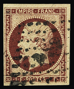 N°18a 1f carmin foncé, oblitéré PC, TB