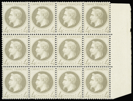 N°27B 4c gris, T II, BLOC de 12 bdf, neuf **, 4 ex. *, très bon centrage, TTB