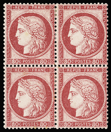 N°57 80c rose, BLOC de 4, neuf *, ch. un peu forte,