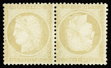 N°59b 15c bistre, PAIRE TETE BECHE, centrage parfait,