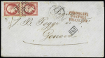 N°24 PAIRE obl. ANCRE s. Env. des DARDANELLES 28/1/64, càd Paquebot OSIRIS 26/1/64, cachet rouge PIROSCAFI POSTALI FRANCESI, arrivée GENOVA 4/2, TB