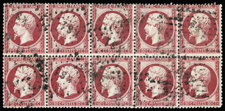 N°24a 80c rose foncé, exceptionnel bloc de 10 obl.