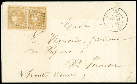 N°43 en paire OBL losange évidée du GC 2049 + T17 Limoges (26 mars 71) sur lettre. TB
