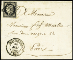 N°3 OBL grille + T14 Montendre (1850) sur lettre, ind 20. TB