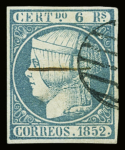 1852 Isabella II, 6R Blue, large margins all around,