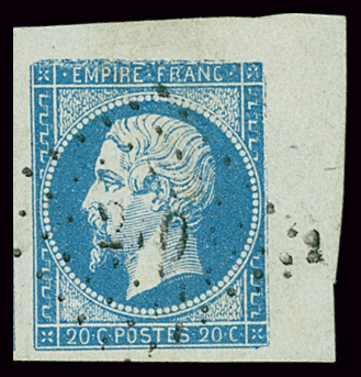 N°14A 20c bleu, variété impression défectueuse sur