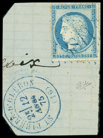N°60 25c bleu, obl GC 3811 en BLEU sur fragment avec