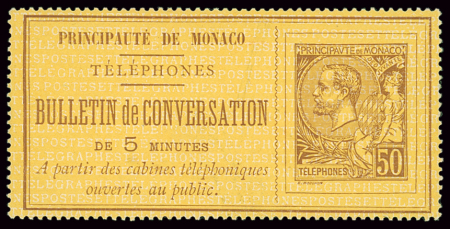 TELEPHONE N°1 50c brun sur jaune, toujours neuf sans