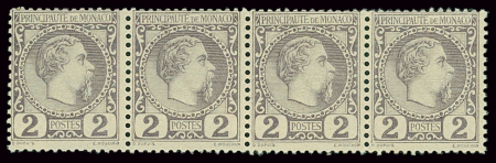 N°2 2c violet-gris en bande de 4, neuf **, TTB