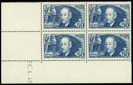 N°398 50f Clément Ader, bloc de 4 coin-daté 26.4.40,