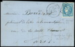 Piquage de Joigny sur n°46B 20c bleu obl. GC sur lettre