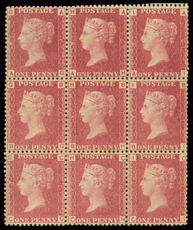N°26 1d rouge carminé, Planche 81, en bloc de 9, neuf