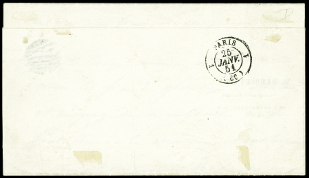N°2 15c vert OBL grille sur lettre de Paris pour Paris avec au verso CAD d'arrivée "1 Paris 1 (60)" (25 janv 51), TB