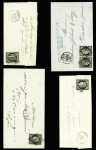 4 lettres AFF n°3 : n°3 en paire OBL grille + T15 Sedan (1849), n°3 OBL grille + T15 "La Garde Freinet 78" (1849), n°3 OBL grille + T15 "Ruffec (16)" (1850), n°3 OBL grille + T15 "Bureau central (60)". TB