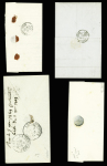 4 lettres AFF n°3 : n°3 en paire OBL grille + T15 Sedan (1849), n°3 OBL grille + T15 "La Garde Freinet 78" (1849), n°3 OBL grille + T15 "Ruffec (16)" (1850), n°3 OBL grille + T15 "Bureau central (60)". TB