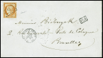 N°5 40c orange, OBL losange de points "DS2" + CAD "(DS2) Paris (DS2) 60" (1852) sur lettre pour Bruxelles. TB. Signé Baudot