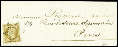 N°9 10c bistre, OBL étoile muette sur lettre de Paris pour Paris, TB