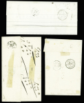 2 lettres : n°13 10c jaune-citron, en paire, OBL PC 1263 + T15 La Ferté-Gaucher 73" (1854) signé Calves et n°14E, 20c bleu ciel sur lilas OBL PC 2340 + T15 Orléans (1858), signé JF.Brun et n°14, piquage Susse OBL losange