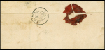 N°14 sur lettre avec T15 "Macon (70)" (3 janv 56) + taxe 30 double-trait + mention manuscrite "taxe pour timbres faux" + dossier de saisie comprenant 4 pièces, TB